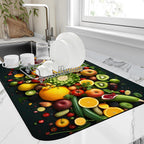 Kitchen Mat Fruits Vegetables Dish Drying Mat 12"x19" Bsorbent Coffee Maker Mat for Sink Dishes or Under Rack Kitchen Counter Accessories Absorbent Hide Stain Rubber Backed Dish Drying Pad