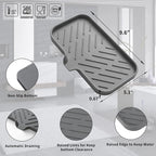 Silicone Bathroom Soap Dishes with Drain Spout-Bathroom and Kitchen Sink Organizer,Sponge Holder,Dish Soap Tray,Perfect for Dispenser,Scrubber,Bottle,Cup on Sink or Counter-Grey 9.6"×5.3"