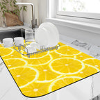 Fresh Yellow Lemon Slice Dish Drying Mat,12"X19" Absorbent Fast Dish Drying Mat for Kitchen Counter Pot and Pan, Kitchen Accessories