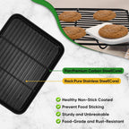 P&P CHEF Baking Oven Sheet Pan with Rack for Cookie, Nonstick Oven Tray and Cooling Rack for Baking & Roasting, Easy Clean, Black, 9.3 x 7 Inch