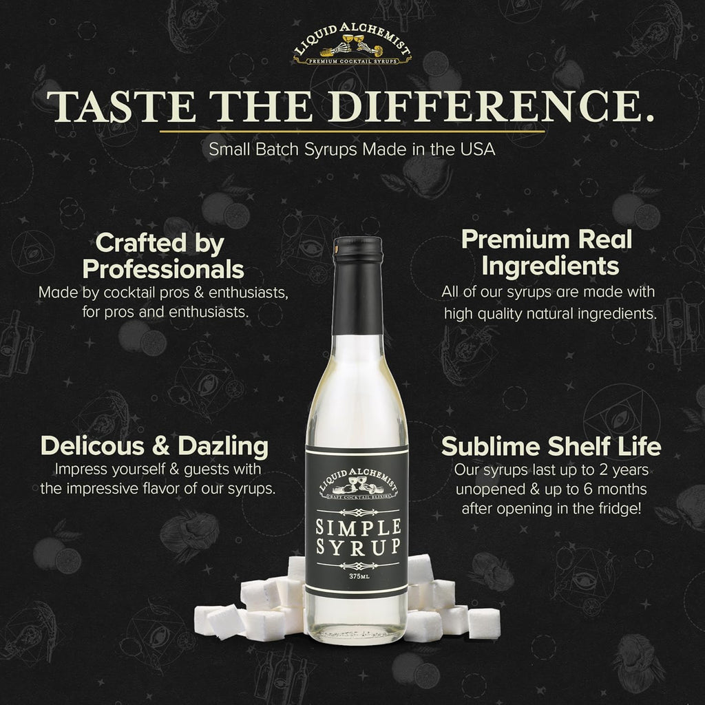 Liquid Alchemist Simple Syrup for Cocktails - Real Ingredients Make our Simple Sugar Syrup the Perfect Old Fashioned Mix - Our Drink Mix is Non-GMO Gluten Free & Vegan (12 oz)