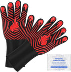 BBQ Gloves, 1472°F Heat Resistant Gloves Fireproof Mitts，Grilling Gloves Silicone Non-Slip Washable Oven Gloves, Kitchen Gloves for Barbecue, Grilling, Cooking, Baking, Camping, Smoker (Red)