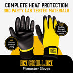 Hey Grill Hey Pitmaster Gloves | BBQ Gloves | Heat Protection up to 500°F or 260°C | High Temp Resistance | Fireproof Glove for Grilling Smoking Barbecue | Washable Mitts | Waterproof | Size - Large
