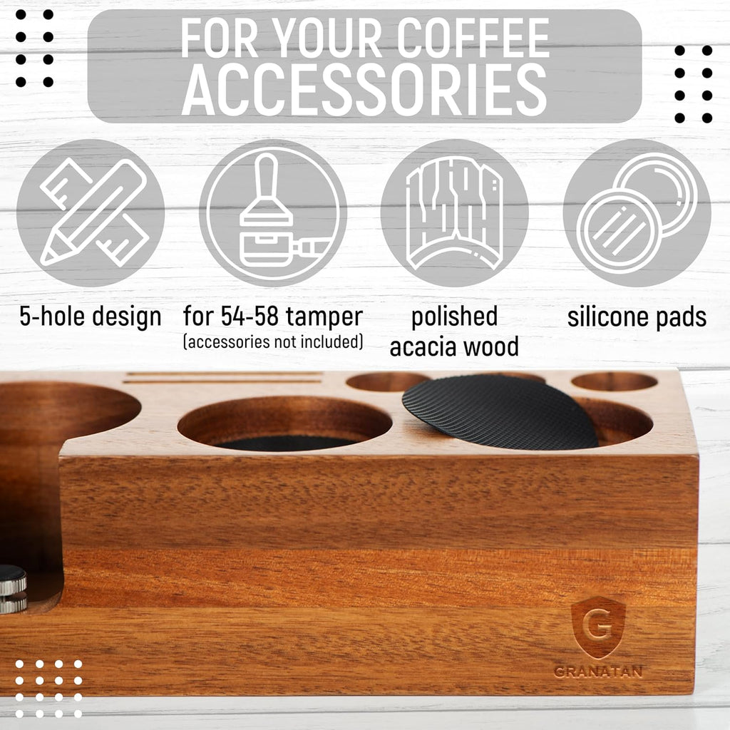 Espresso Tamping Station, Acacia Wood Tamper Station, 54-58 MM Coffee Tamper Holder, Espresso Machine Accessories