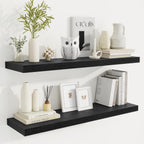36 Inch Floating Shelves, 9.3 Inch Deep Rustic Wall Shelves - Extra Deeper Wall Mounted Storage Shelves for Bathroom, Kitchen, Living Room (Black, Set of 2)