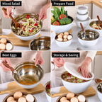 White Mixing Bowls with Lids Set of 7, Stainless Steel Nesting Bowl with Khaki Lid for Non-slip Mixing Prepping Storing Serving, 7 Sizes-7/3.6/2.7/2.1/1.5/1/0.8 QT