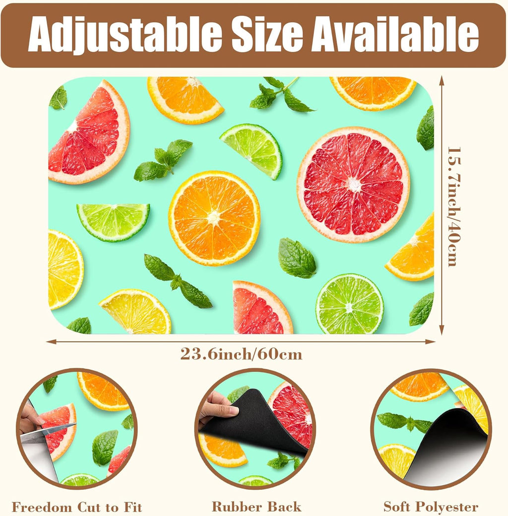 Citrus Fruits and Mint Leaves Dish Drying Mat for Kitchen Counter, Coffee Bar, Hide Stain Absorbent Rubber Backed Coffee Maker Mat, Espresso Machine Accessories, 15.7 x 23.6 Inch