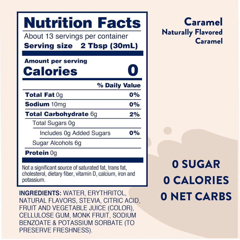 Jordan's Skinny Syrups Sugar Free Coffee Syrup, Caramel Flavor Drink Mix, Zero Calorie Flavoring for Chai Latte, Protein Shake, Food, Gluten Free, Keto Friendly, 25.4 Fl Oz, 1 Pack