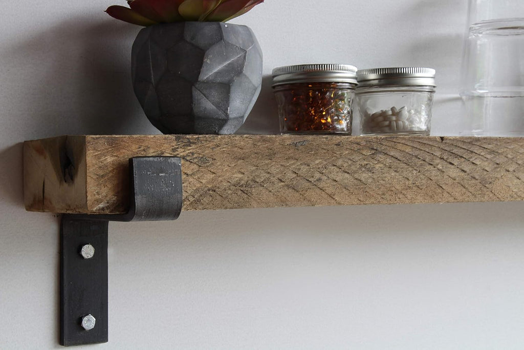 Urban Legacy Accent Shelves | Reclaimed Barn Plank | Set of 2 with Full Brackets (Natural 30" x 7" x 2")