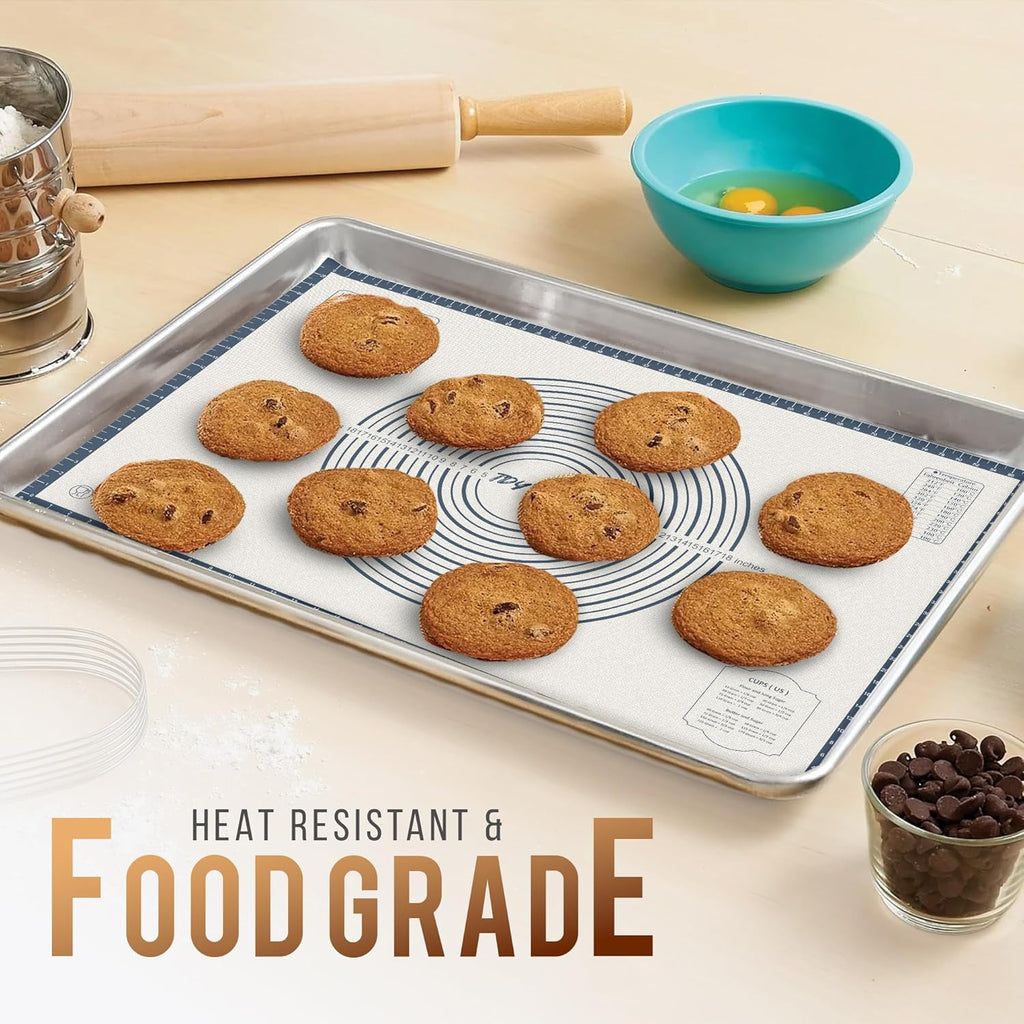 28 * 20 inches Grey, Non-Slip Silicone Baking Sheets - Baking Mat with 0.7mm Thickness - Non-Stick Pastry & Cookie Mat for Kitchen Counter for Rolling Out Dough with Measurements.