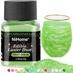 NiHome Edible Food-Grade Glitter Powder Glimmer Luster Dust Metallic Fancy Food Decorating Sprinkle Glimmery Dust for Drink Wine Beverage Cake Bakery Vegan Allergen-Free (Fruit Green, 0.35oz/10g)