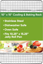 Spring Chef 10 x 15 Inch Stainless Steel Cooling Rack for Cooking & Baking - Heavy Duty Cookie Cooling Rack for Kitchen - Oven Safe - Fits Jelly Roll Pan - Dishwasher Safe