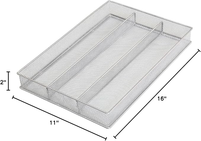 YBM HOME Metal Silverware Organizer for In-Drawer Cutlery Storage, 3 Compartment Mesh Cutlery Flatware Tray Sorts Kitchen Utensils, Great for Office Supplies 1150-12