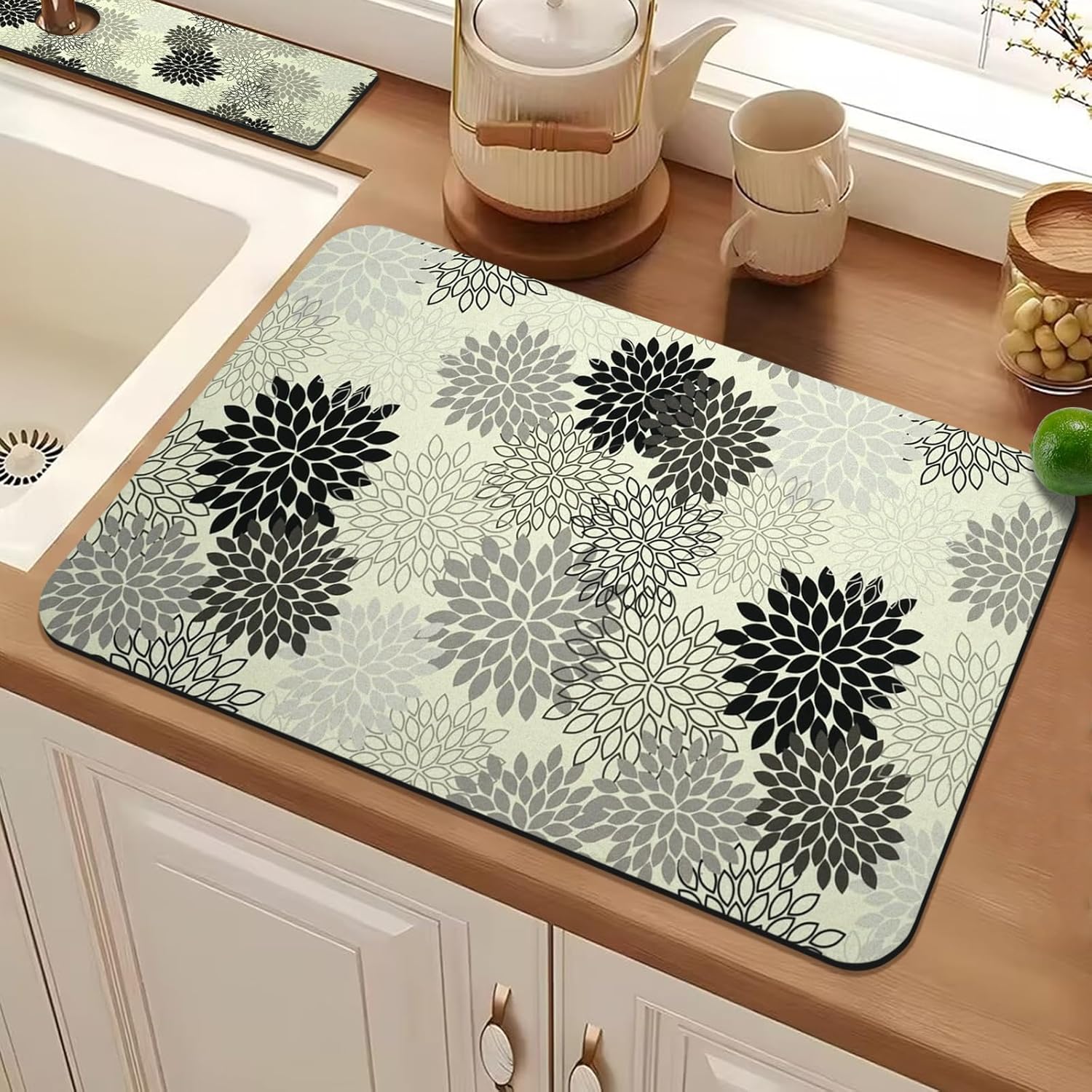24.5" x 15.5" Dish Drying Mat & 24" x 5.5" Sink Splash Guard, Super Absorbent Drainer Rack Mat for Kitchen Counter Coffee Bar