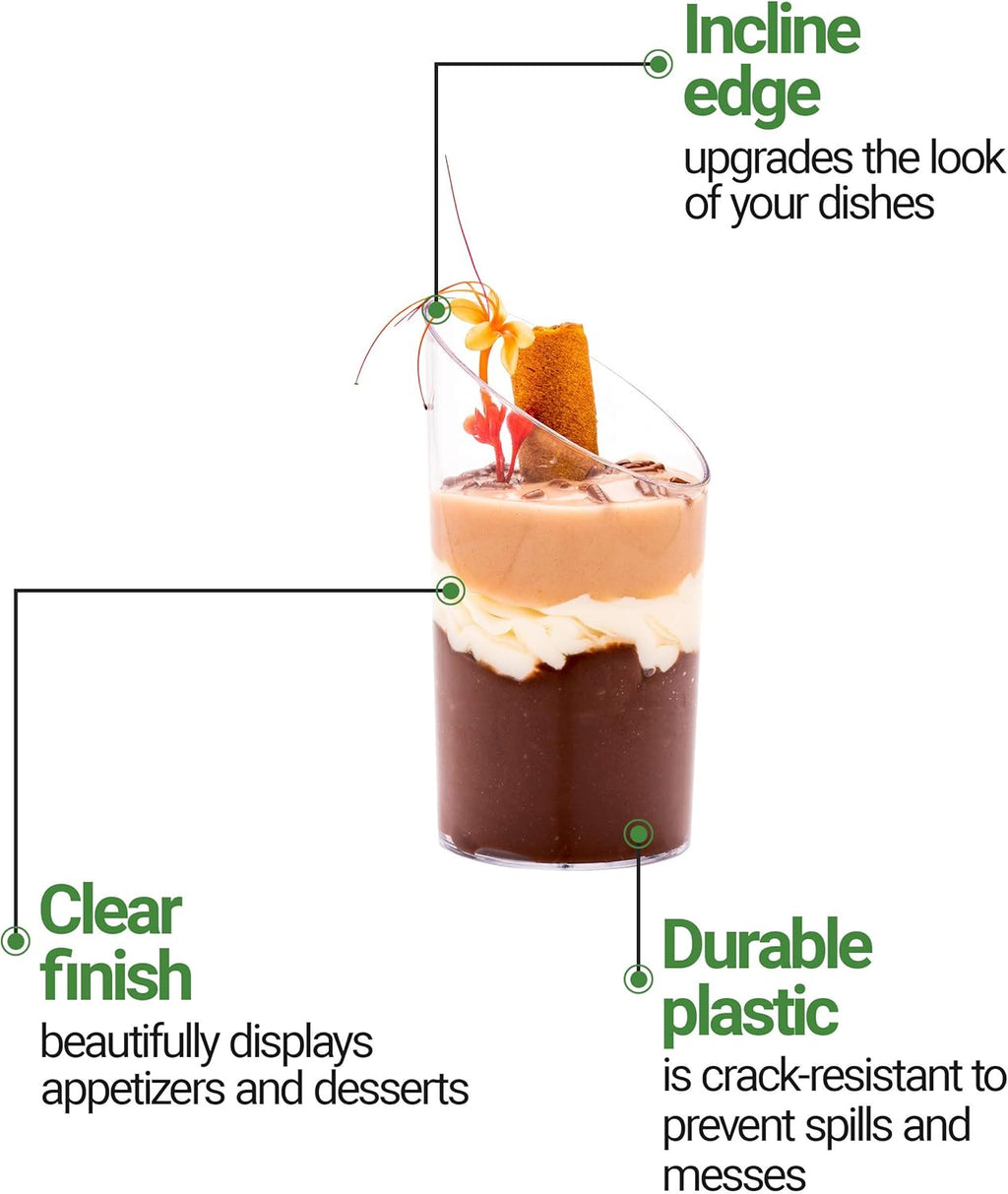 Restaurantware 3 Ounce Shot Glasses 100 Round Incline Cups - With Clear Finish Disposable Plastic Shot Glasses For Serving Samples At Wedding Banquets And Catered Events