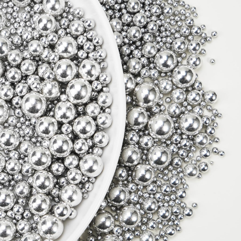 Silver Pearl Sugar Sprinkles for Cake Decorating, 150g/5.29oz Mix Size, Edible Candy Pearls, Cake Decorations, Cupcakes & Cake Toppers, Holiday, Wedding Party, Easter, Christmas Supplies