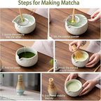 Matcha Whisk Set, Ceramic Matcha Kit Set Includes Matcha Bowl, Matcha Whisk and Holder, Bamboo Scoop, Scoop Rest, Sifter and Tea Towel - 7 Pcs Matcha Kit for Matcha Lovers (Mint)