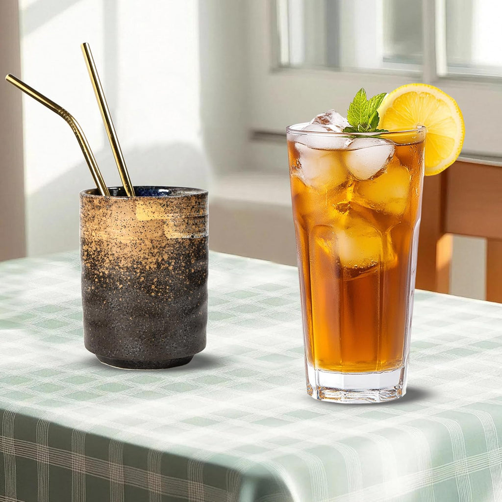 Ceramic Spoon Holder for Coffee Bar, Upright Tea Spoon Holder Cup, Coffee Stirrers Straws Stir Stick Holder, Red Strips