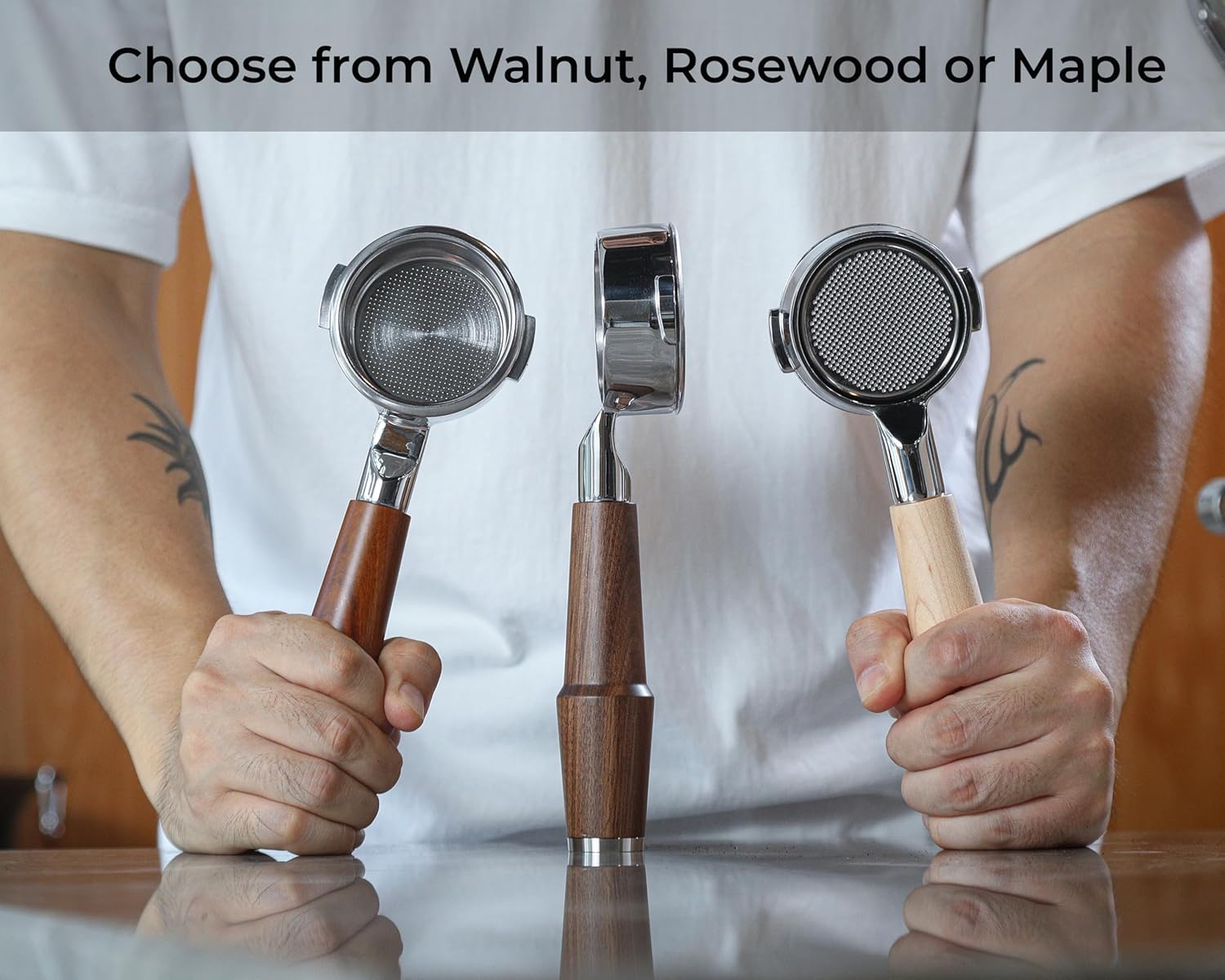 Bottomless Portafilter 58mm Compatible with Breville Dual Boiler, Oracle, Oracle Jet Espresso Machines Maple Handle 2 Ears 18-21g Double Shot Filter Basket Included