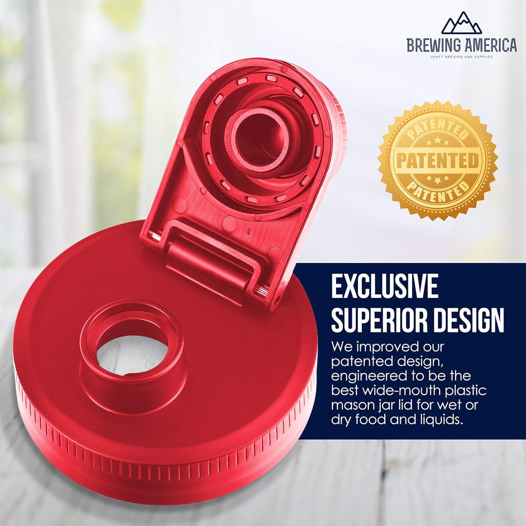 Brewing America Mason Jar Drinking Cup Pint and Half Drinking Lid and Azure 24oz Jar (1, Old Glory Red)