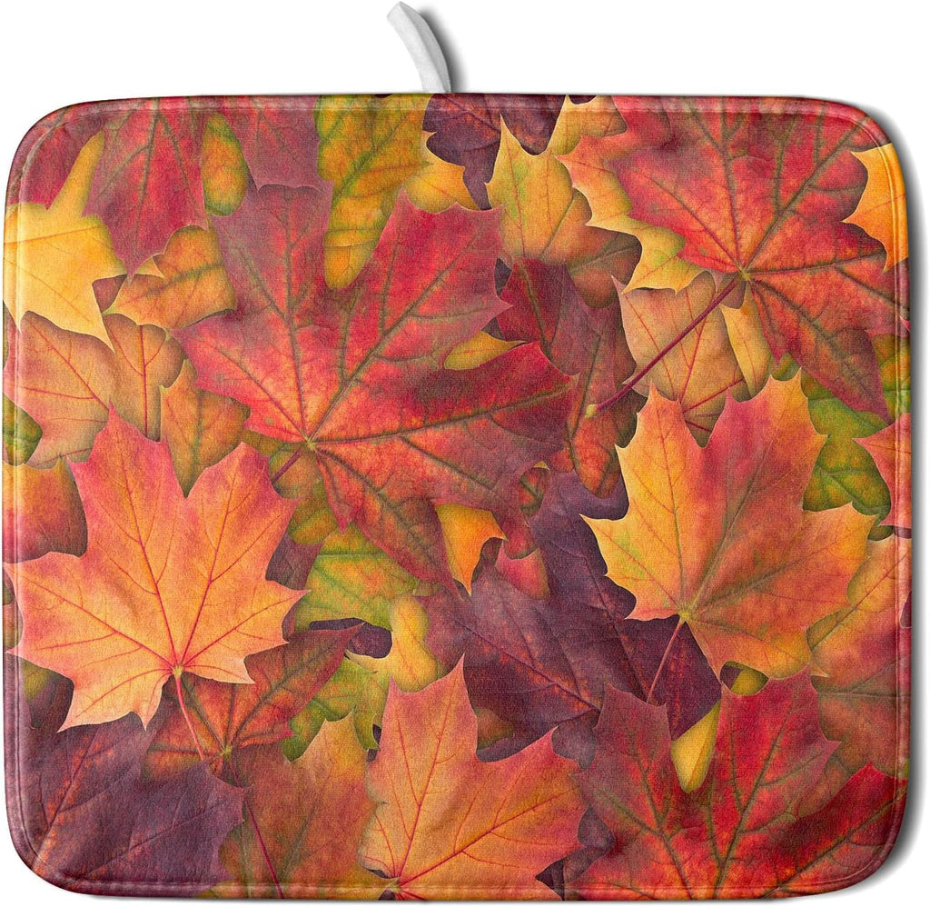 Colorful Autumn Maple Leaves Dish Drying Mat for Kitchen Counter Fall Drying Mat 16 x 18 Inch with Absorbent Reversible Microfiber Dish Drying Pad Dish Rack Drainer Mat for Coffee Bar
