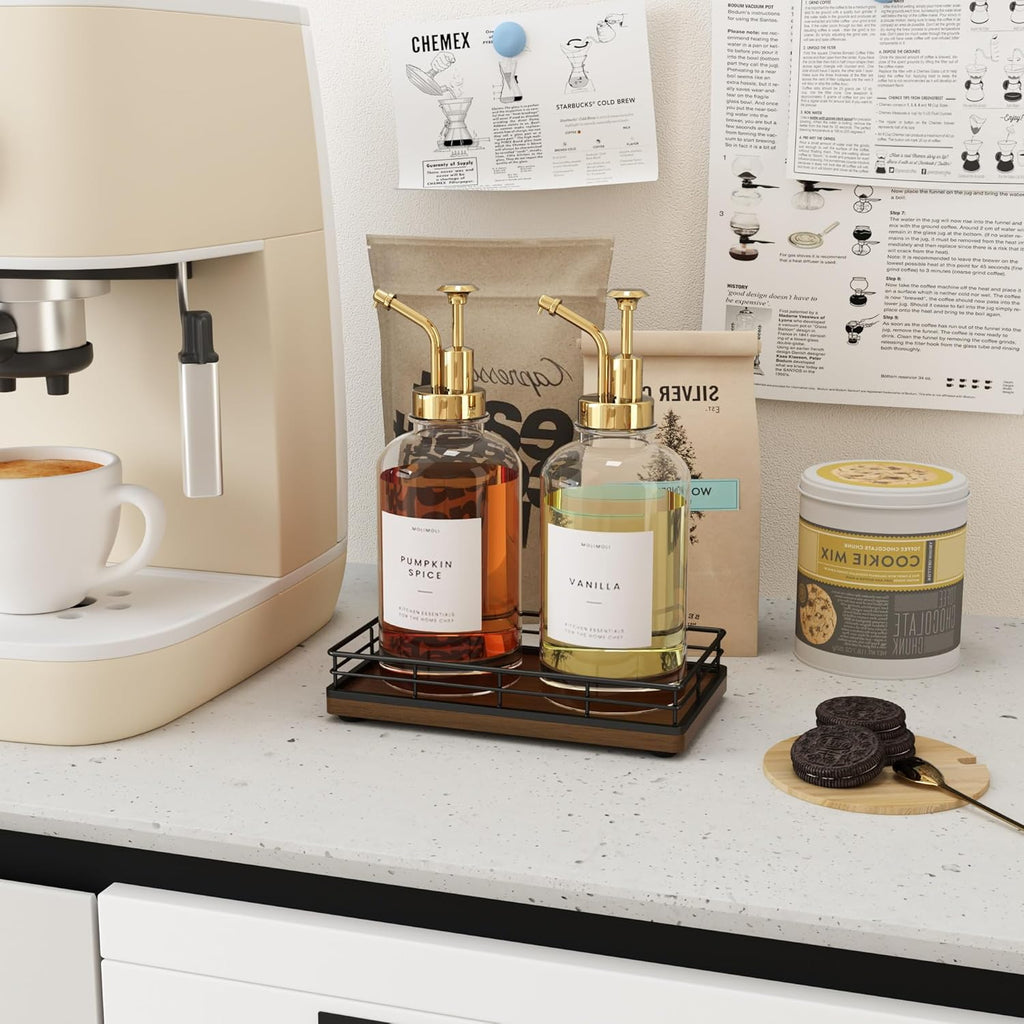 Wooden Decorative Tray, Oak 7.5" L Coffee Table Tray for Kitchen Countertop Soap Sponge Holder for Dresser Perfume Jewelry Candle Nightstand Table Centerpieces for Dining Room Decor Walnut