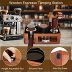 Espresso Tamping Station,9 in 1 Espresso Station,Multifunctional Tamper Station Fit for 51/54mm Espresso Accessories,Wooden Espresso Station,Adjustable Height Portafilter Holder (Red Black, 51mm-58mm)