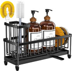 Cisily Extra Large Black Sponge Holder for Kitchen Sink, Sink Caddy Organizer with High Brush Holder, Kitchen Countertop Organizers and Storage Essentials, Rustproof 304 Stainless Steel