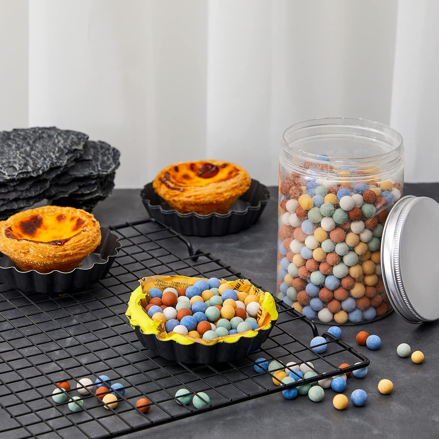 Tessco Pie Weights for Blind Baking, 3.2 lb Ceramic Pie Weights Beads to The Rim Crust Reusable Ceramic Stoneware with Plastic Container(Cute Colors)