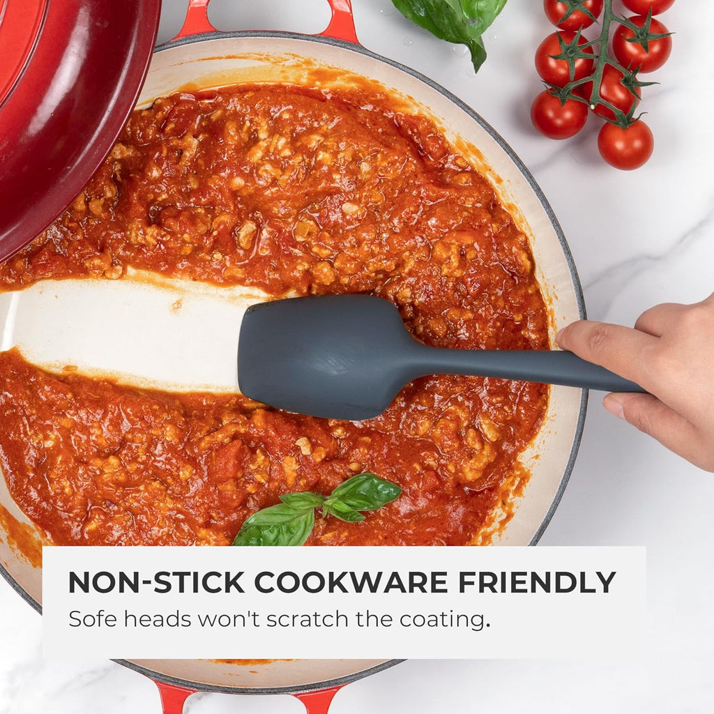 Elihome Skinny Silicone Spoonula - Non-Stick Heat Resistant Silicone Scraper Spatula for Mixing, Serving, Scraping, Stirring, and More - 11 Inch, Dark Grey