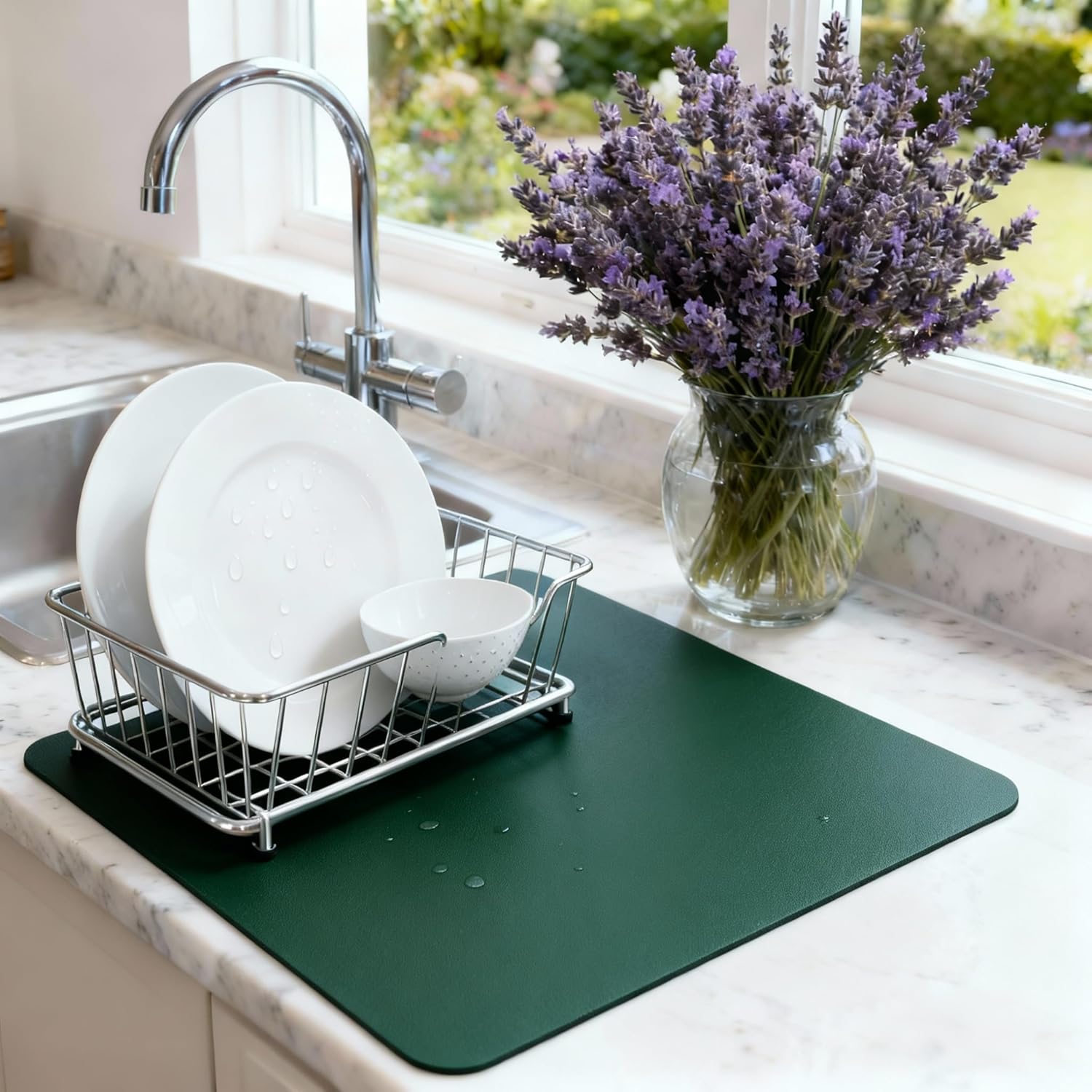 Dish Drying Mat Super Absorbent – 16" x 18" Coffee Mat for Countertops – Non-Slip Drying Mat for Kitchen Counter – Easy to Clean Water Absorbent Mat – Large Dish Drying Mats (Brown)