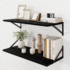 Dreamland Floating Shelves for Wall, 12 Inch Deep Floating Shelves Set of 2, 30W x 12D Large Wall Shelf with Sturdy Metal Brackets for Living Room, Bathroom, Bedroom and Kitchen, Black