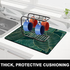 Rnivvi Dish Drying Mat for Kitchen Counter, 16 x 18" Boho Theme Absorbent Heat Resistant Drying Pad with Non-slip Rubber, Coffee Bar Mats for Dish Rack Kitchen Decor Accessories, Tropical Palm