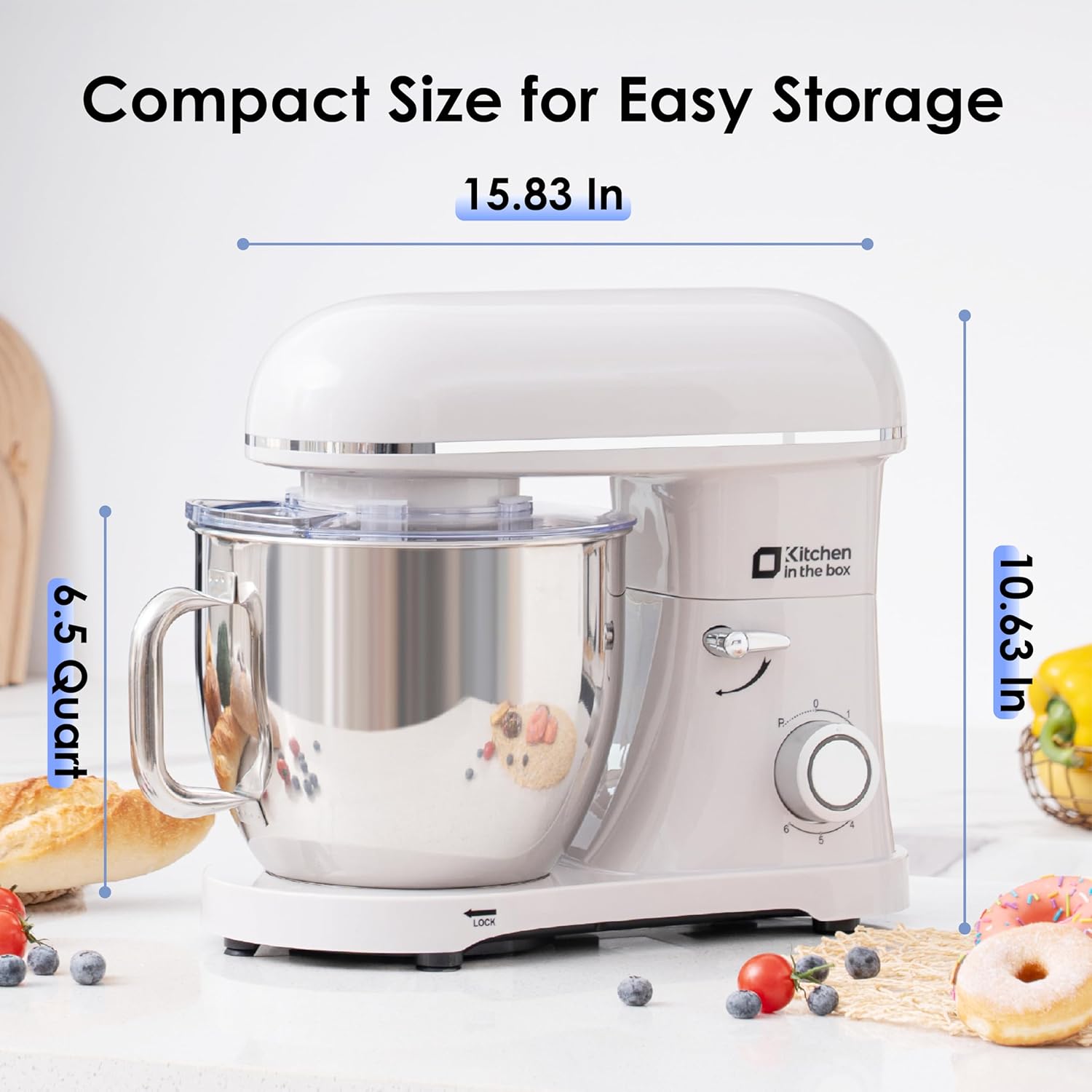 Kitchen in the box Stand Mixer - 900 Watt Heavy Dough Standing Mixers with 6.5 Quart Mixing Bowl, Tilt-head, Dough Hook, Whisk, Flat Beater and Splash Guard (White)