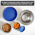 Viking Mixing Bowls Set, 10 Piece Stainless Steel Kitchen Cookware, Non-Slip Silicone Base, Includes Tight Fit Lids, Dishwasher Safe, Teal
