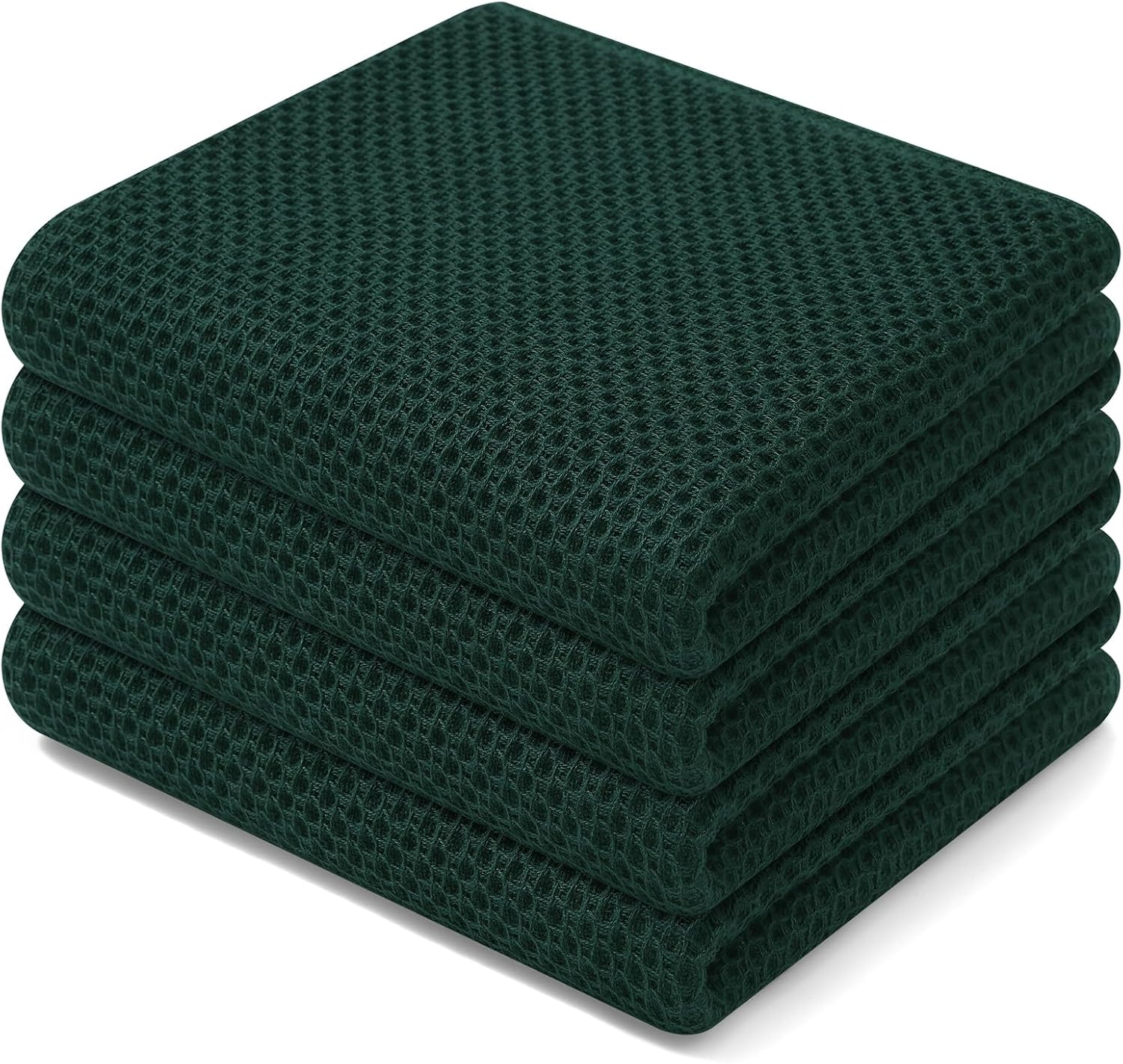 Homaxy 100% Cotton Waffle Weave Kitchen Dish Towels, Ultra Soft Absorbent Quick Drying Cleaning Towel, 13 x 28 Inches, 4-Pack, Blackish Green
