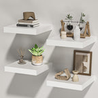 Square Floating Shelves for Wall, 10" W x 10" D x 1.2" H, Small Wooden Wall Mounted Display Shelves with Invisible Brackets for Living Room, Bedroom, Bathroom, Kitchen Decor, Set of 4, White