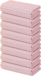 Homaxy Microfiber Waffle Weave Kitchen Towels, 16 x 28 Inch Ultra Absorbent and Solid Color Dish Towels, 8 Pack, Pink