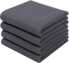 Homaxy 100% Cotton Waffle Weave Kitchen Dish Towels, Ultra Soft Absorbent Quick Drying Cleaning Towel, 13 x 28 Inches, 4-Pack, Dark Grey