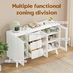 Soohow Farmhouse Buffet Cabinet, 55.5" Coffee Bar with 3 Drawers and Pop-Up Doors, Large Rustic Sideboard for Dining Room, Kitchen, Hallway, and Living Room