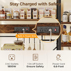 SUPERJARE Larger Bakers Rack with Power Outlets, 6-Tier Microwave Stand, Coffee Bar with 12 S-Shaped Hooks, Kitchen Shelf with Wire Basket, 47.2 x 15.5X 66.9 Inches, Rustic Brown