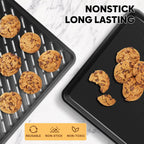 Cookie Sheet for Baking with Wire Rack, Thicker Carbon Steel Half Baking Sheet Pan Set Non Stick, Cooling Rack for Cooking and Baking, 17.5 x 13 Inch Ceramic Cookie Tray