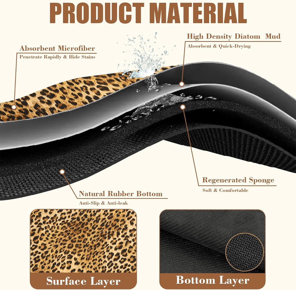 Leopard Print Dish Drying Mat for Kitchen Counter Hide Stain Absorbent Drying Rack Pad Rubber Backed Coffee Mat Espresso Machine Coffee Bar Accessories 15.7 x 23.6 Inch