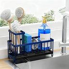 Cisily Sponge Holder Sponge Holder for Kitchen Sink, Sink Caddy Organizer with High Brush Holder, Kitchen Countertop Navy Blue Accessories and Decor
