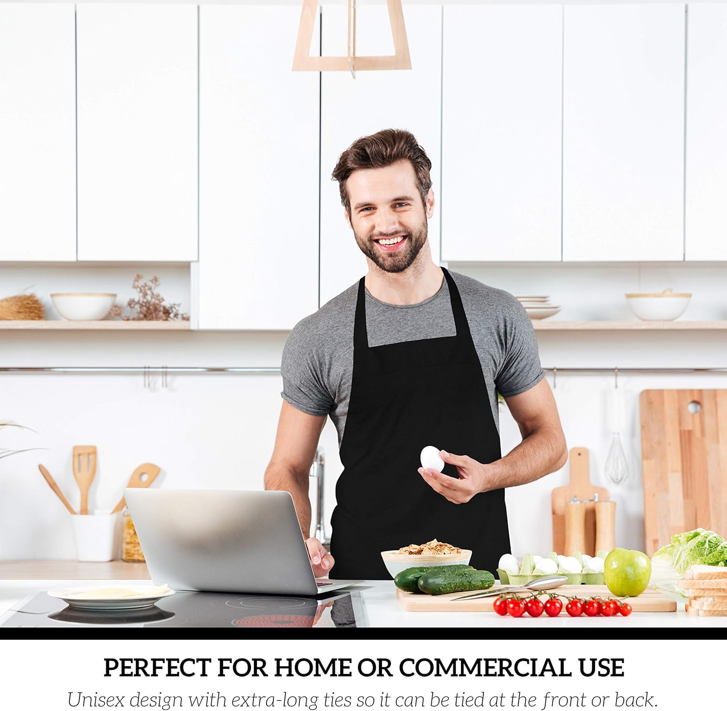 GREEN LIFESTYLE 3 Pack Professional Chef Apron – Grilling Aprons for Men, Waterproof Cooking Apron for BBQ, Work or Restaurant Use, Kitchen Aprons for Women – Black, No Pockets