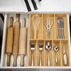 Fabsome Silverware Organizer for Kitchen Drawers, 2.5'' Deep 12.8'' Wide Bamboo Wood Flatware Tray with Deep Slots for Large Cutlery Utensil Drawer