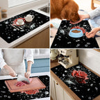 17"x 32" Coffee Bar Mat, Red Rose Absorbent Dish Drying Mat Cuttable Hide Stain Draining Table Pad for Kitchen Counter, Coffee Bar Accessories