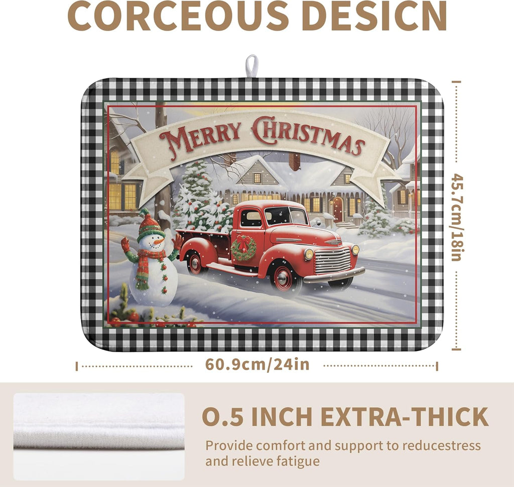 Merry Christmas Dish Drying Mat for Kitchen Winter Snowman Large Dish Drying Mat Buffalo Plaid Kitchen Drying Mat Truck Tree Microfiber Drying Mats Absorbent Dish Pad 18x24 inch