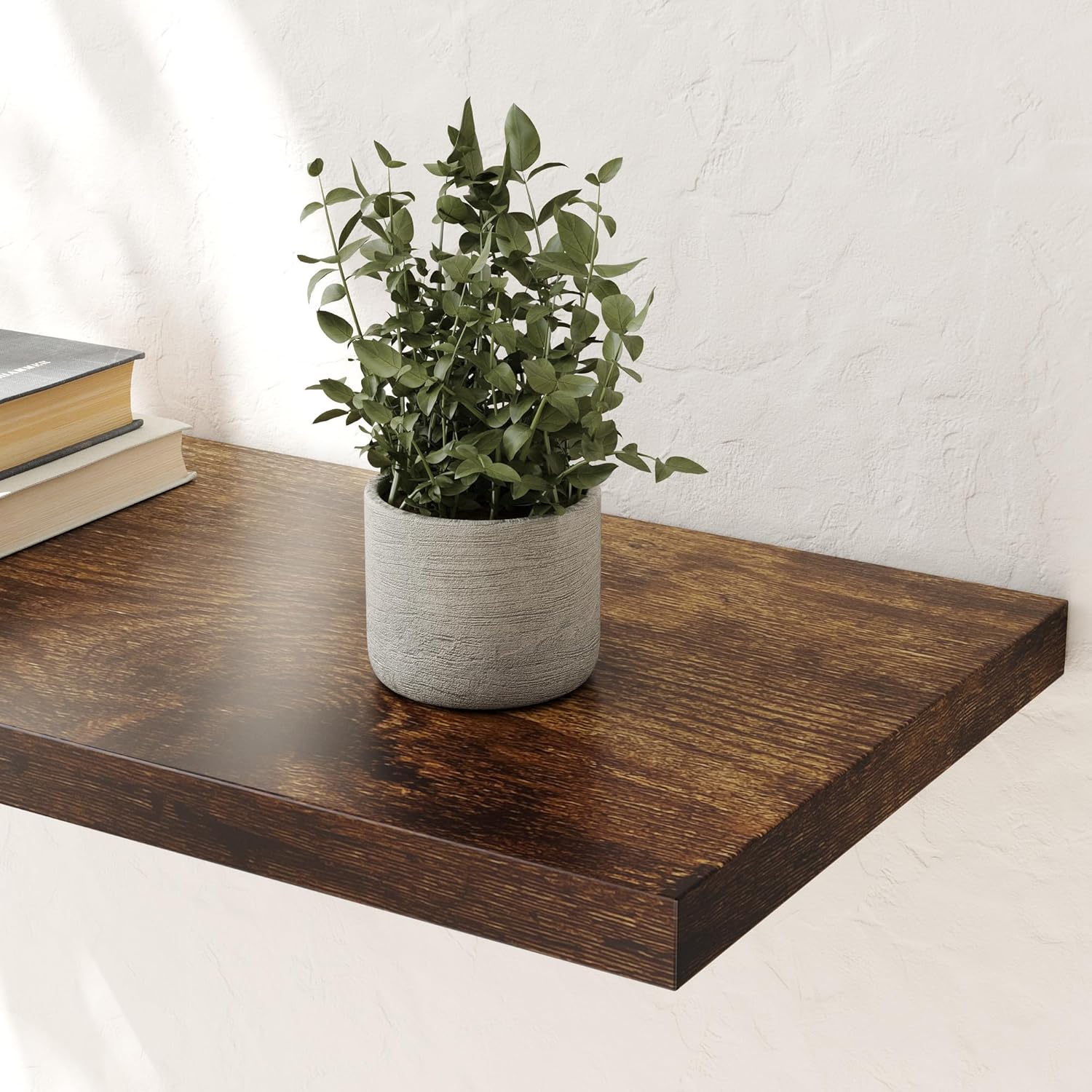 Wall Shelf Set of 1, Rustic Brown Floating Shelves 30 in W x 10 in D x 1 in H, Wooden Floating Wall Shelf with Invisible Brackets for Living Room/Bedroom/Bathroom/Kitchen Storage and Decor