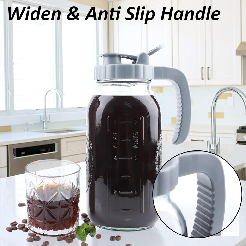 Cold Brew Coffee Maker 64 OZ 2 Pack Mason Jar Cold Brew Pitcher With Infuser 2 Quart Wide Mouth Iced Coffee Maker With Pour Spout Lid And Handle Half Gallon Airtight & Leakproof Pitcher For Fridge